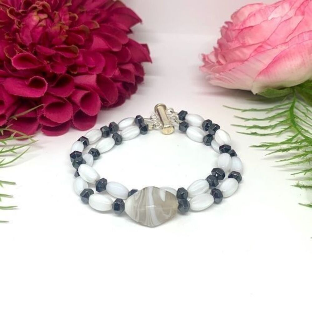 VINTAGE⚜️Spun Glass STERLING SILVER Bracelet